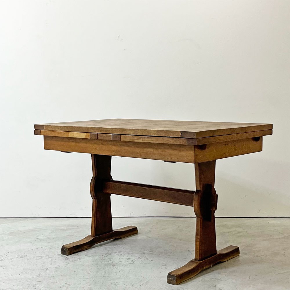 フランスビンテージ France Vintage オーク無垢材 ドローリーフテーブル エクステンション ダイニングテーブル 伸長式 アンティーク シャビーシック ●