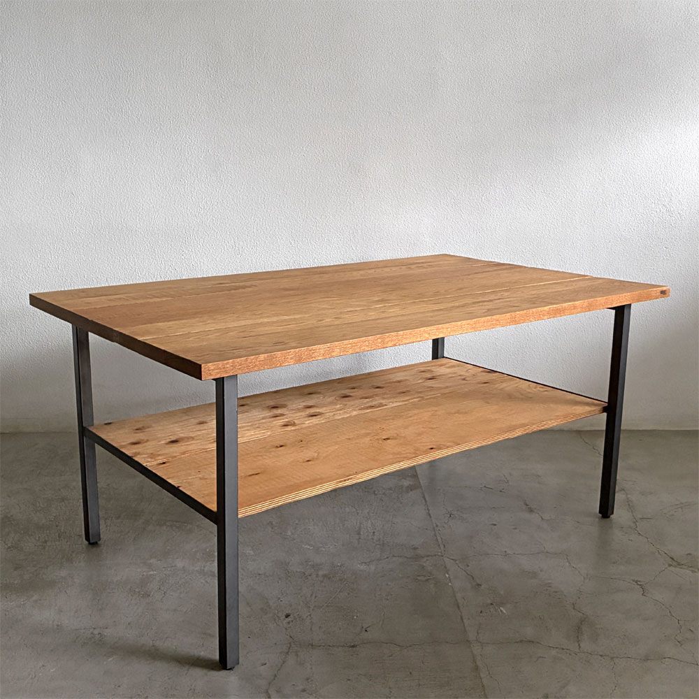スクエアファニチャー SQUARE FURNITURE オーク 無垢材 ワーキングテーブル 作業台 W180cm スチール脚 シェルフ付き インダストリアル 店舗什器 A 〓