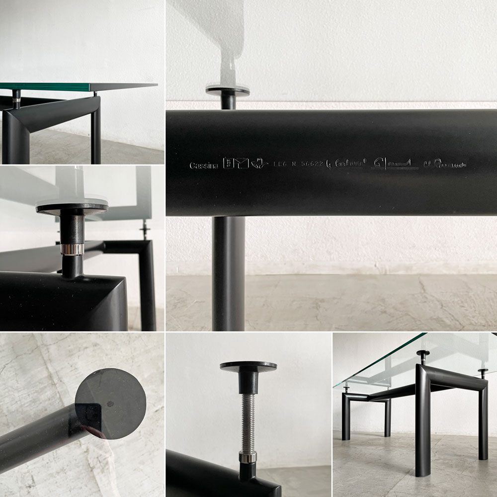 カッシーナ Cassina ターブル・テューブ・ダヴィオン 6 TABLE TUBE D’AVION LC6 ダイニングテーブル クリアガラス天板 ブラック脚 W225×D85cm ル・コルビジェ 定価￥1,111,000- 〓