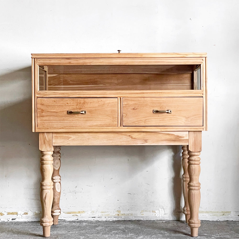 バリューインテリアストア value interior store チーク無垢材 コレクションケースNU ガラスショーケース W90cm ハンドメイド ■