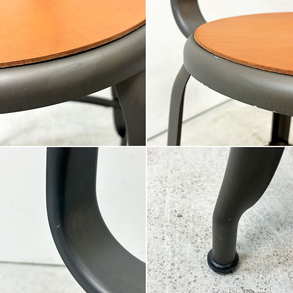 フェールトラヴァイユ FER TRAVAIL ニコルチェア NICOLLE Chair SH45cm ダイニングチェア スチール マットクリア仕上げ 別注モデル レザーパッド付 オレンジ インダストリアル フランス ●