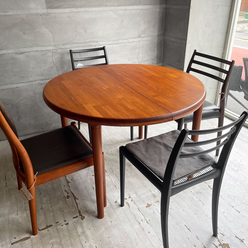 青林製作所 エクステンション ダイニングテーブル チーク無垢集成材 伸長式 ラウンド オーバル ジャパンビンテージ ♪