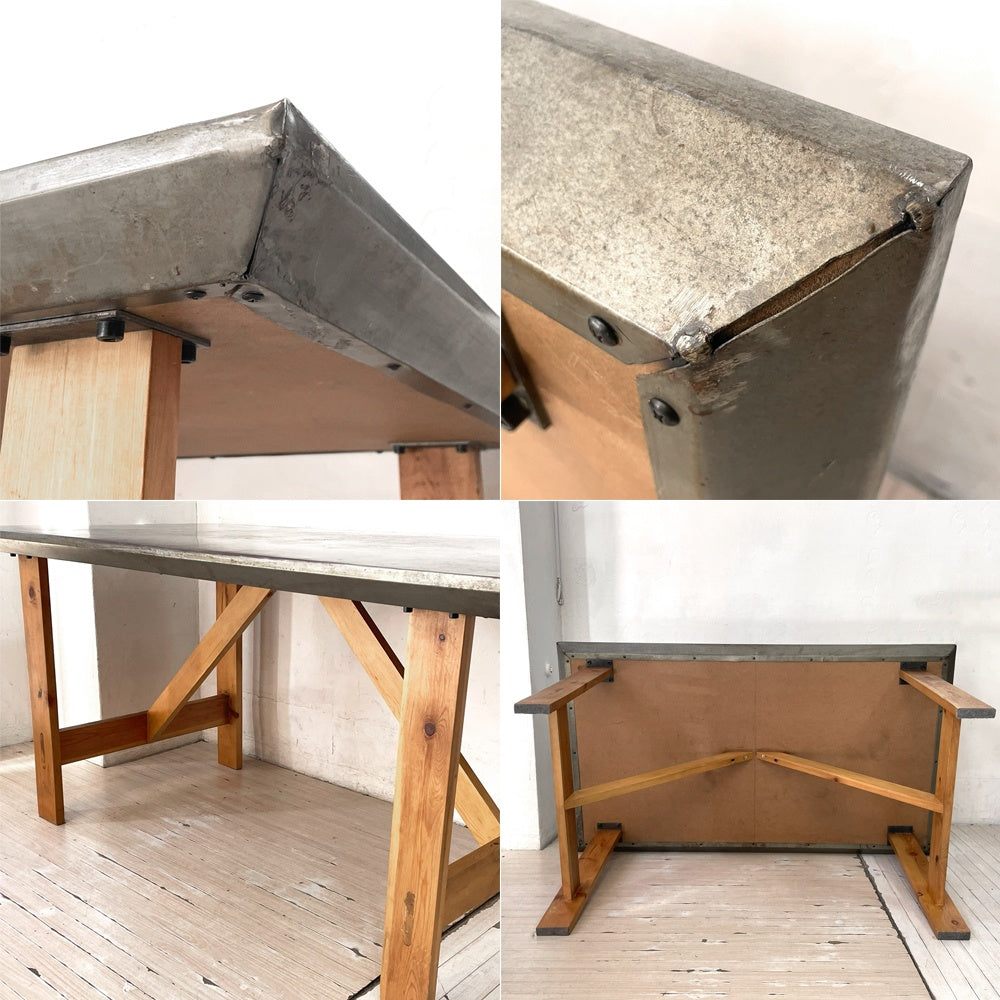 ジンクトップ ウッドベース Zinctop Wood base ダイニングテーブル Dining table アトリエテーブル 作業台 工業デザイン ★