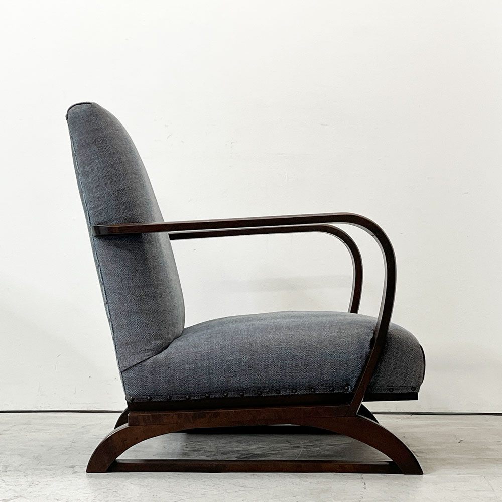 ジャパンビンテージ Japan Vintage ラウンジチェア  1Ｐソファ ナラ材 ソリ脚 ファブリック 北欧ナチュラル Ａ ●