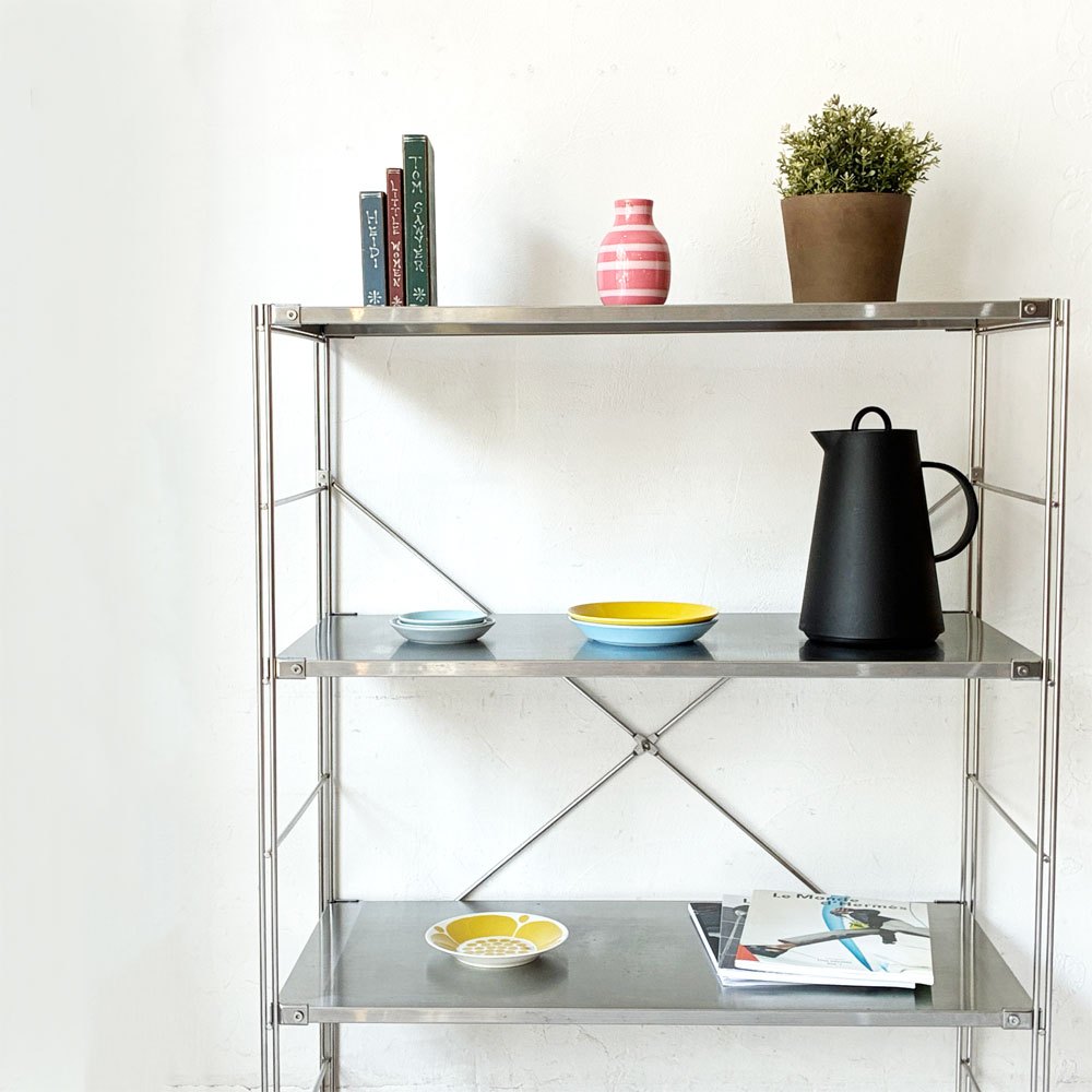 無印良品 MUJI ステンレスユニットシェルフ ステンレス棚セット ワイド 中 4段 収納家具 オープンラック W86cm H120cm 定価￥27,900- ★