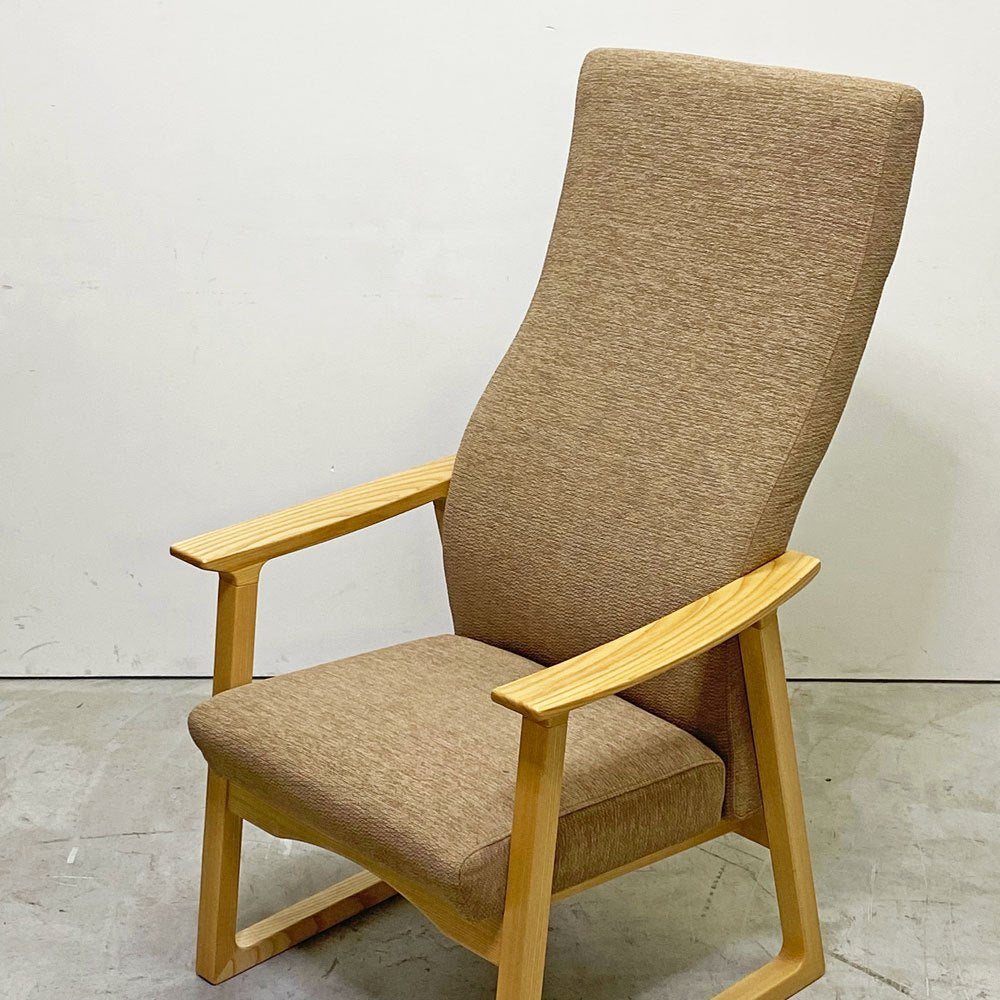 平田椅子製作所 HIRATA CHAIR ポーザハイ POSA Hi ラウンジチェア Lサイズ アッシュ無垢材 ファブリック ベージュ系  諸富家具 ●