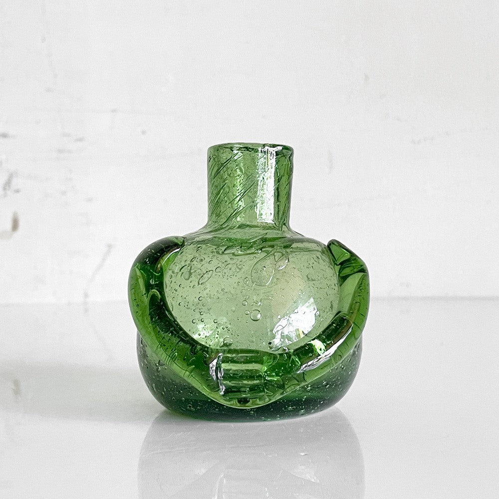 北欧デザイン ミニ フラワーベース グリーン 花瓶 オブジェ ガラス H8cm ビンテージ スウェーデン 北欧雑貨 ■