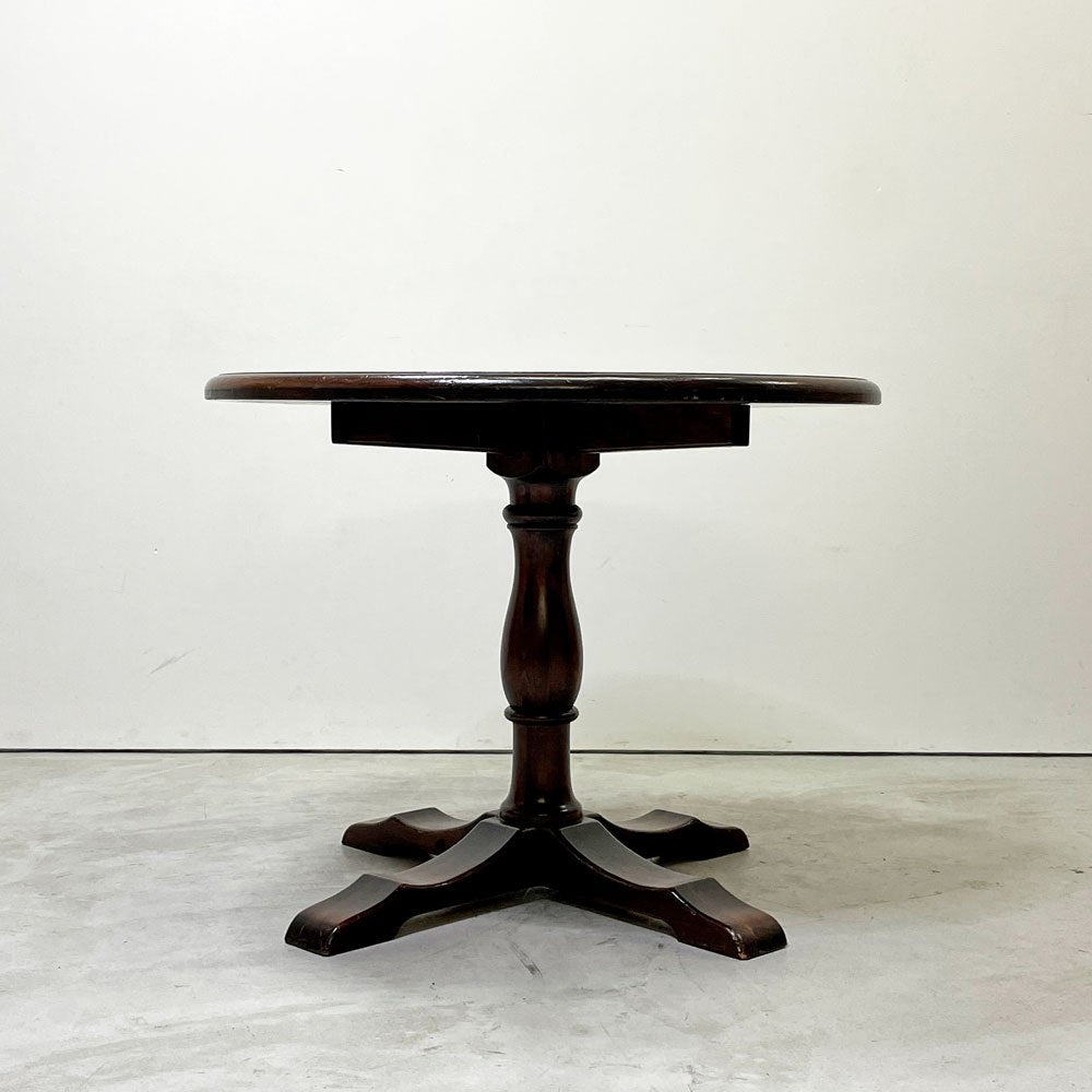 クラシカルデザイン Classical Design ダイニングテーブル ラウンド Φ90cm 木製 ダークブラウン 一本脚 レトロ家具 ●