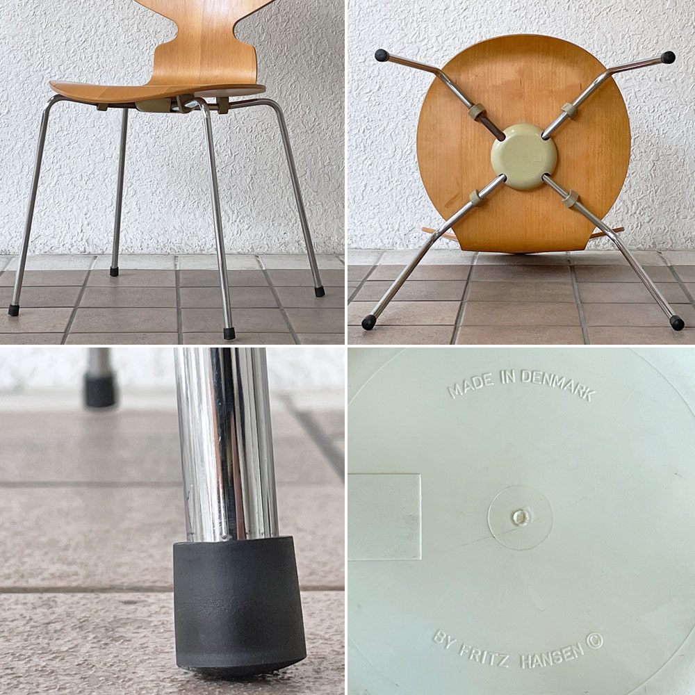 フリッツハンセン Fritz Hansen アントチェア 4本脚 ナチュラルビーチ ラッカー アルネ・ヤコブセン 北欧家具 B ◇