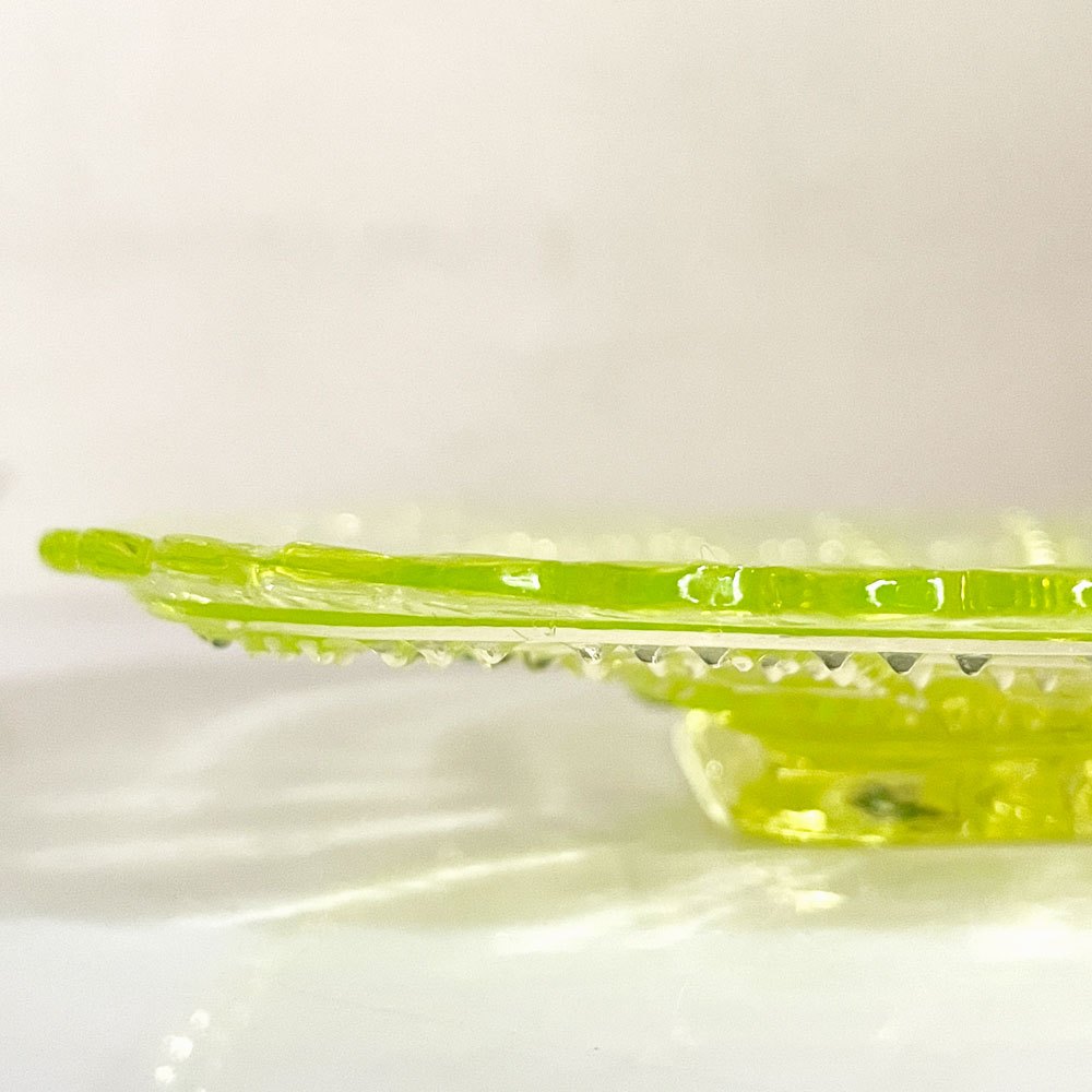 インペリアルグラス Imperial Glass ビーデッドブロック Beaded Block スクエアプレート ガラス イエロー W19.5cm USビンテージ A ■
