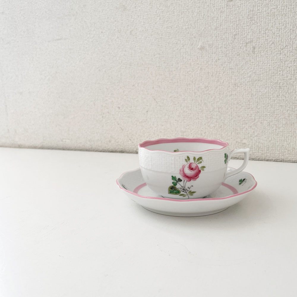 ヘレンド HEREND ウィーンの薔薇 ティーカップ＆ソーサー C/S ピンク 陶器 ハンガリー 定価￥38,500- A ◎