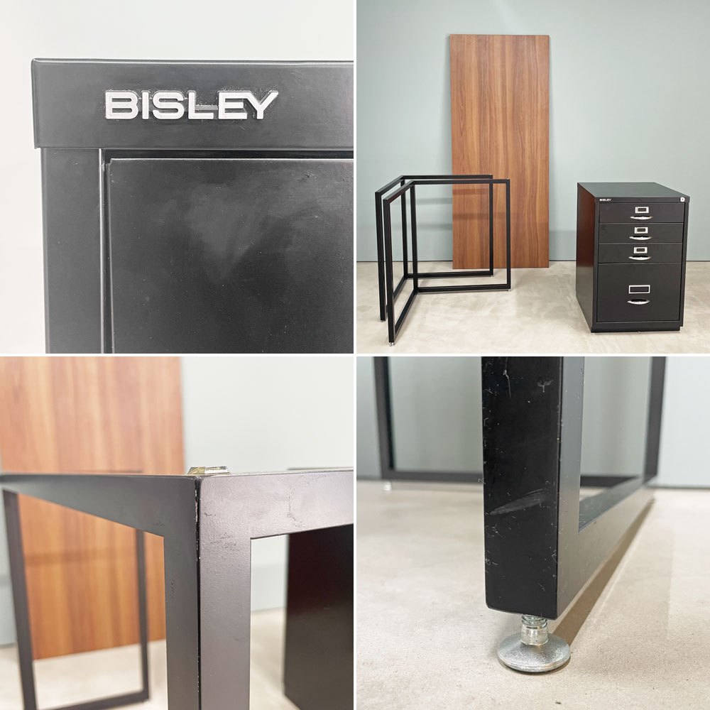 ビスレー BISLEY デスクセット メラミン天板 ウォールナット W167.5+Lフット ダブル+1F3 ファイリングキャビネット 鍵付き オフィス家具 英国 ◎