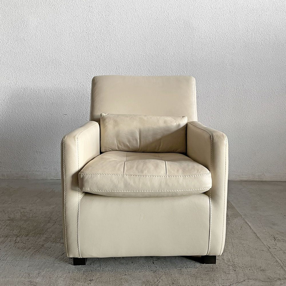 アクタス ACTUS チャプター CHAPTER SOFA 1シーターソファ 牛本革 フェザークッション オフホワイト系 参考価格￥86,000- 〓