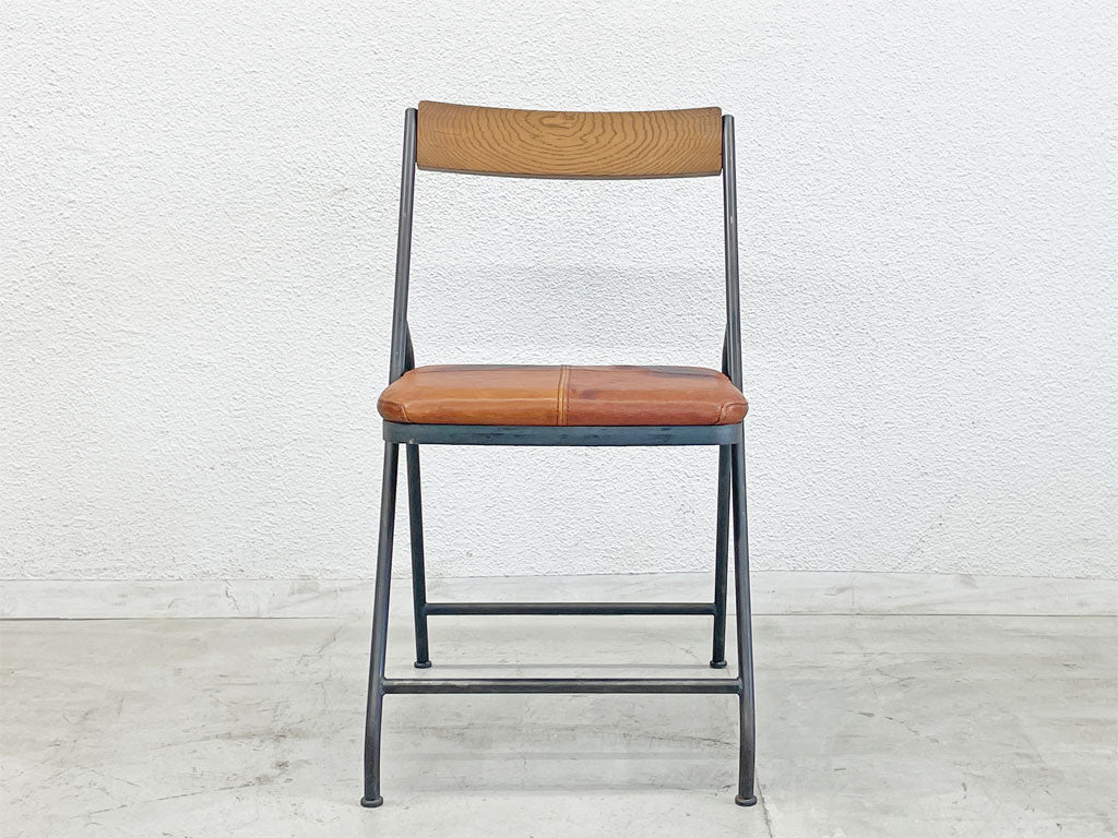 トラックファニチャー TRUCK FURNITURE スットチェア SUTTO CHAIR スチール×オーク無垢材×本革 レザー ダイニングチェア インダストリアル 廃盤 A 〓