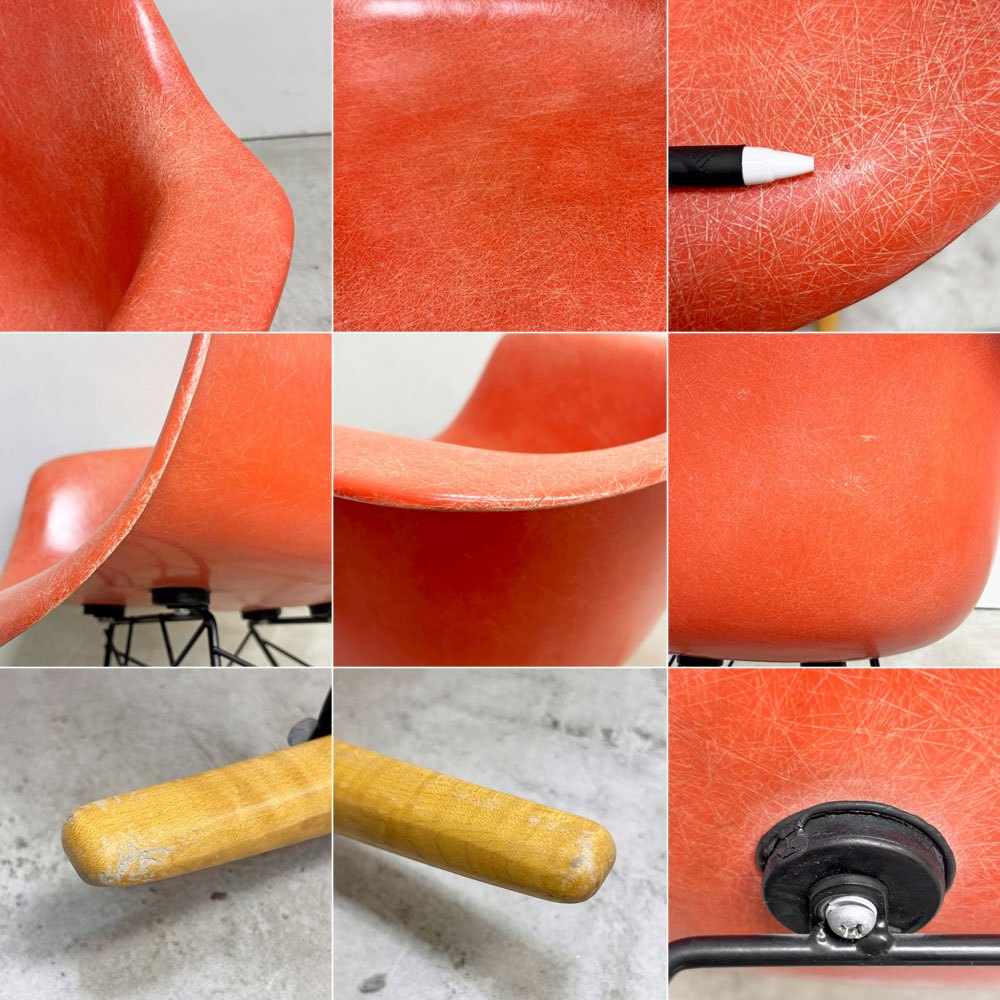 ハーマンミラー Herman Miller 2ndビンテージ アームシェルチェア FRP製 レッドオレンジ ロッカーベース C&R イームズ ミッドセンチュリー  ●