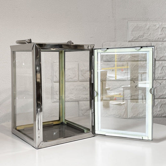 アトリエジュンコ Atelier Junko ガラス×スチール ランタン キャンドルホルダー Ｈ26cm ヨーロピアンクラシカル ◎