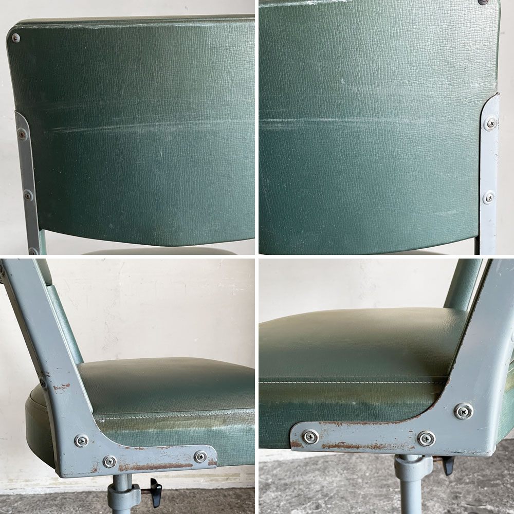 コトブキ KOTOBUKI FK式単脚球回転椅子 メカニカルチェア PVCレザー オリーブグリーン 深澤幸也 ジャパンビンテージ ■