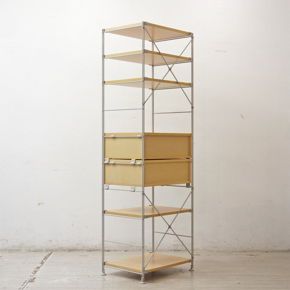 無印良品 MUJI スチールユニットシェルフ メープル 5段 引出しユニット付き W58 H175cm ●