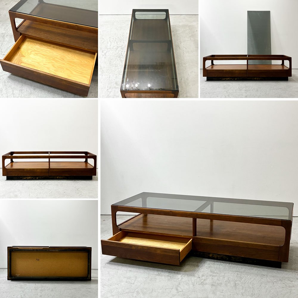 ブラウンソルトマン Brown Saltman コーヒーテーブル ウォールナット材 スモークガラス ジョン・キール John Keal ミッドセンチュリー USビンテージ ●