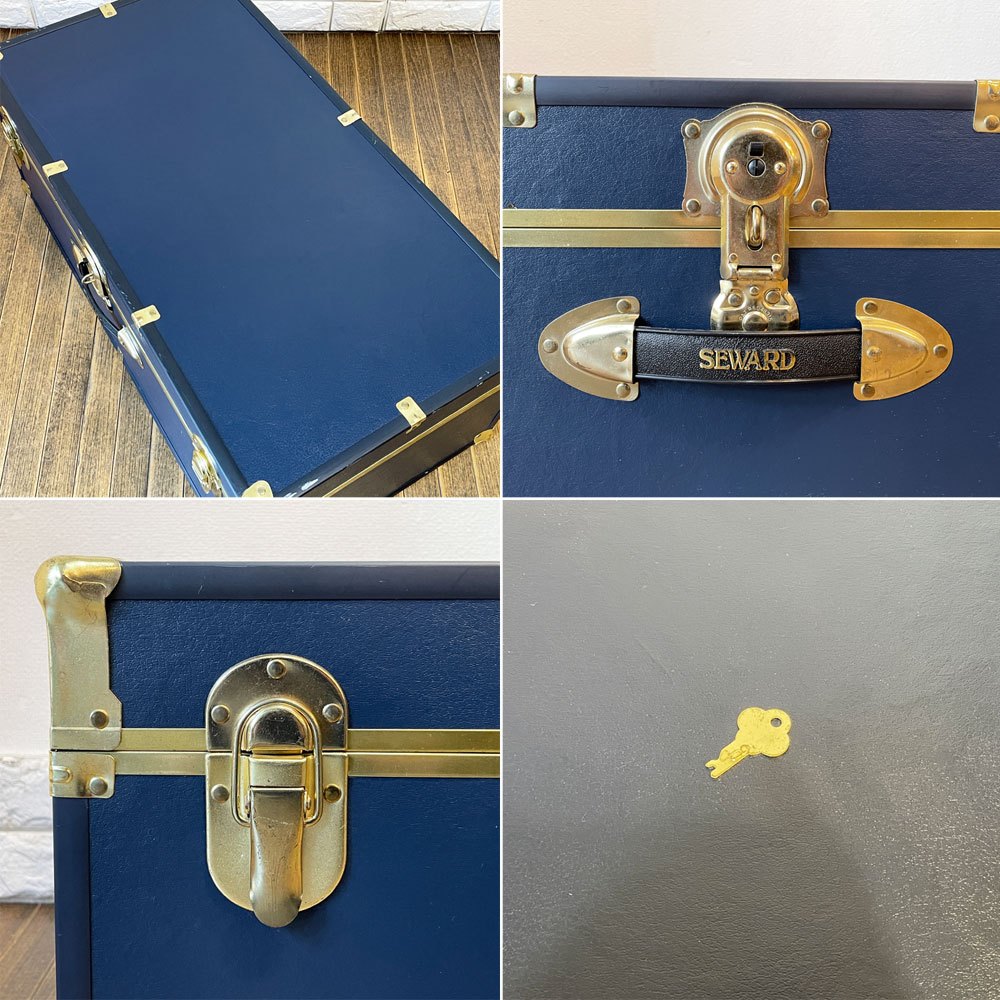 スワード トランク Seward Trunk トランクボックス ビニールレザー ブルー ゴールド 鍵付き 収納 アメリカ ◎