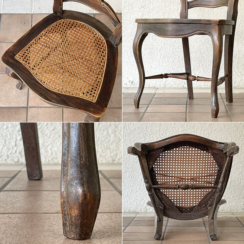 オールドメゾン Old Maison ヨーロピアン調 バルーンバックチェア ラタンシート＋クッション ダイニングチェア クラシカルデザイン B ◇
