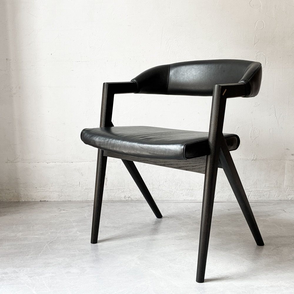 スクエアルーツ SQUARE ROOTS ランナチェア LANNA CHAIR ダイニングチェア アームチェア オーク材×牛革 レザー 美品 参考価格￥77,000- A ★