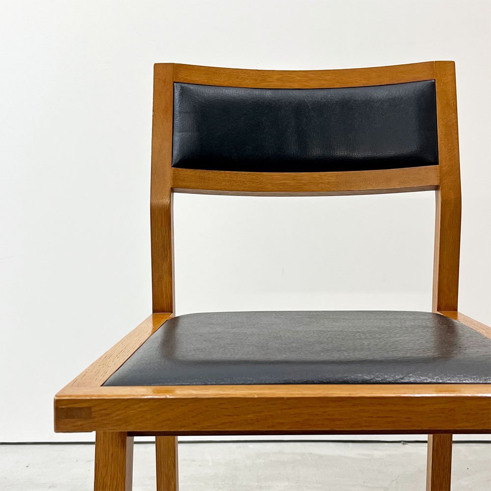 モダンデザイン Modern design ダイニングチェア 木製 合成皮革 ブラックレザーシート レトロ ビンテージスタイル B ●