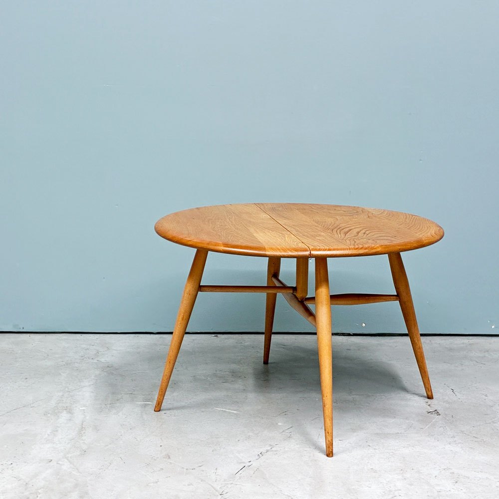アーコール Ercol バタフライローテーブル サイドテーブル エルム材 サークル Φ61cm ゲートレッグ式 ドロップリーフ UKビンテージ ◎