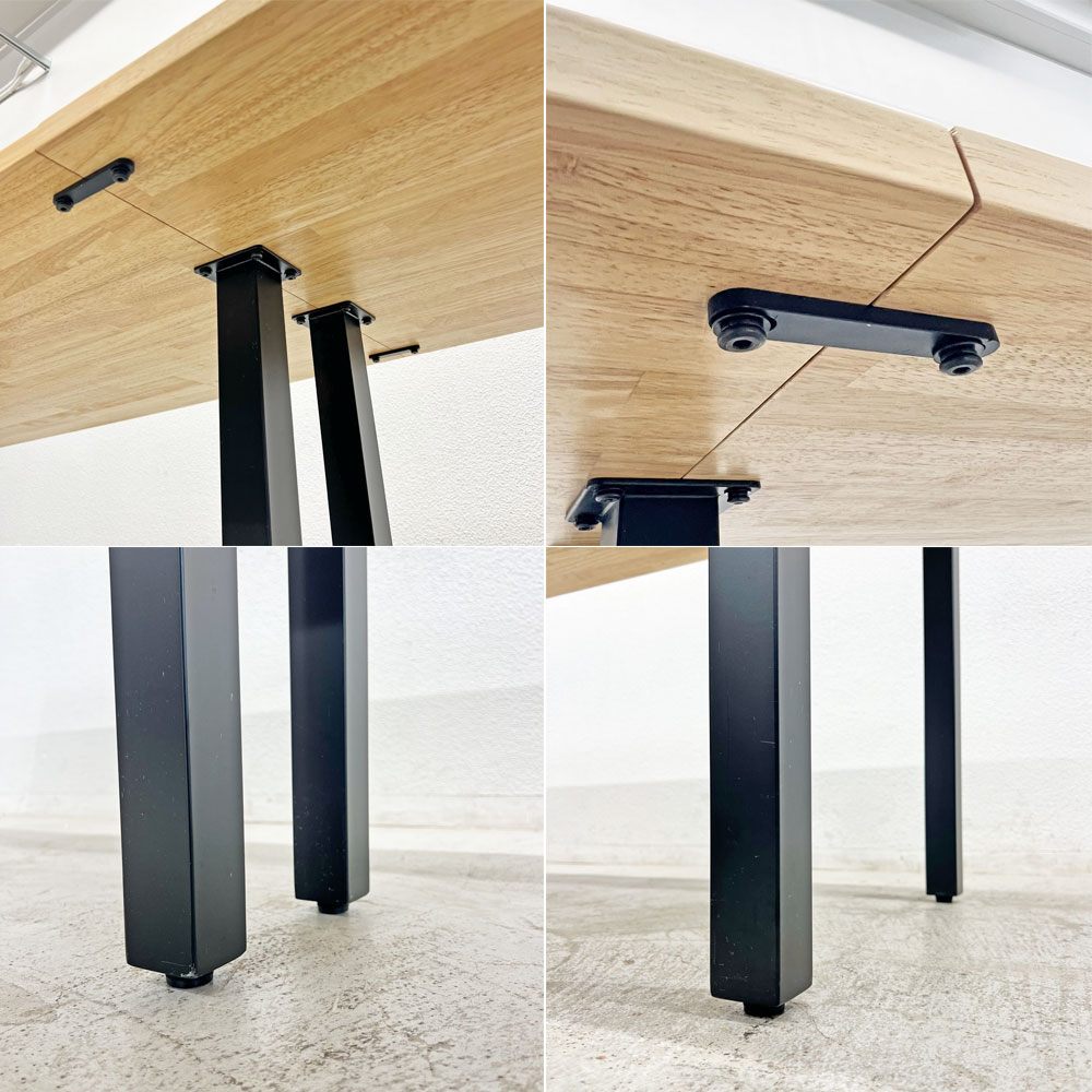 かなでもの KANADEMONO ザ・テーブル THE TABLE デスク ラバーウッド無垢材 W250xD70cm スチール スクエアバーレッグ ブラック 〓