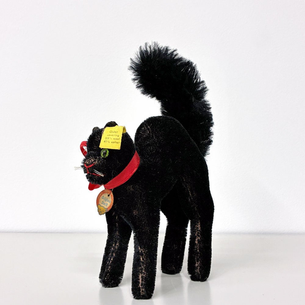 シュタイフ Steiff ブラックトムキャット Black Tom Cat 黒猫のぬいぐるみ Schwarzer Kater ドイツビンテージ ◎