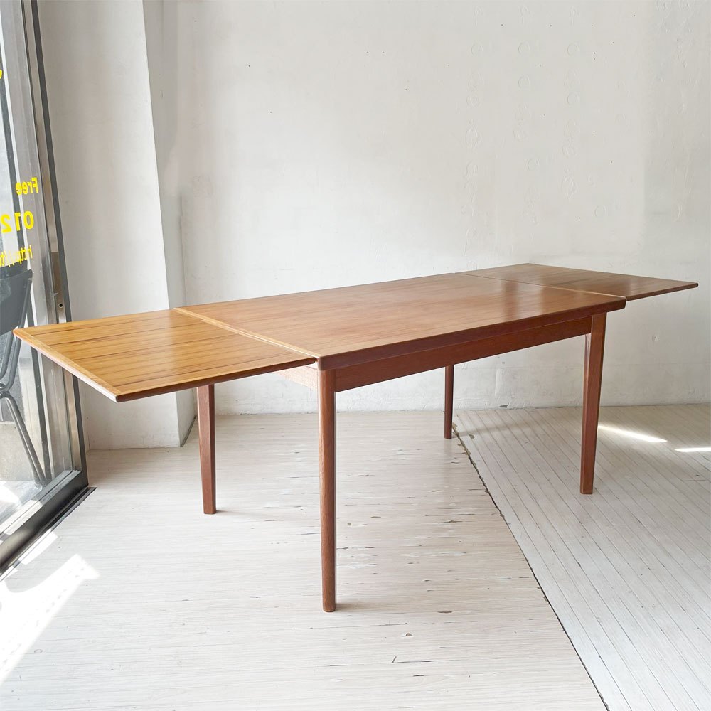 デンマークビンテージ Danish Vintage チーク材 エクステンション ダイニングテーブル 伸長式 ドローリーフ式 北欧家具 ★