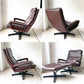 シュトレッセル Strassle ビンテージ キングチェア King chair + キングフットスツール King footstool レザー イージーチェア ブラウン スイス ★