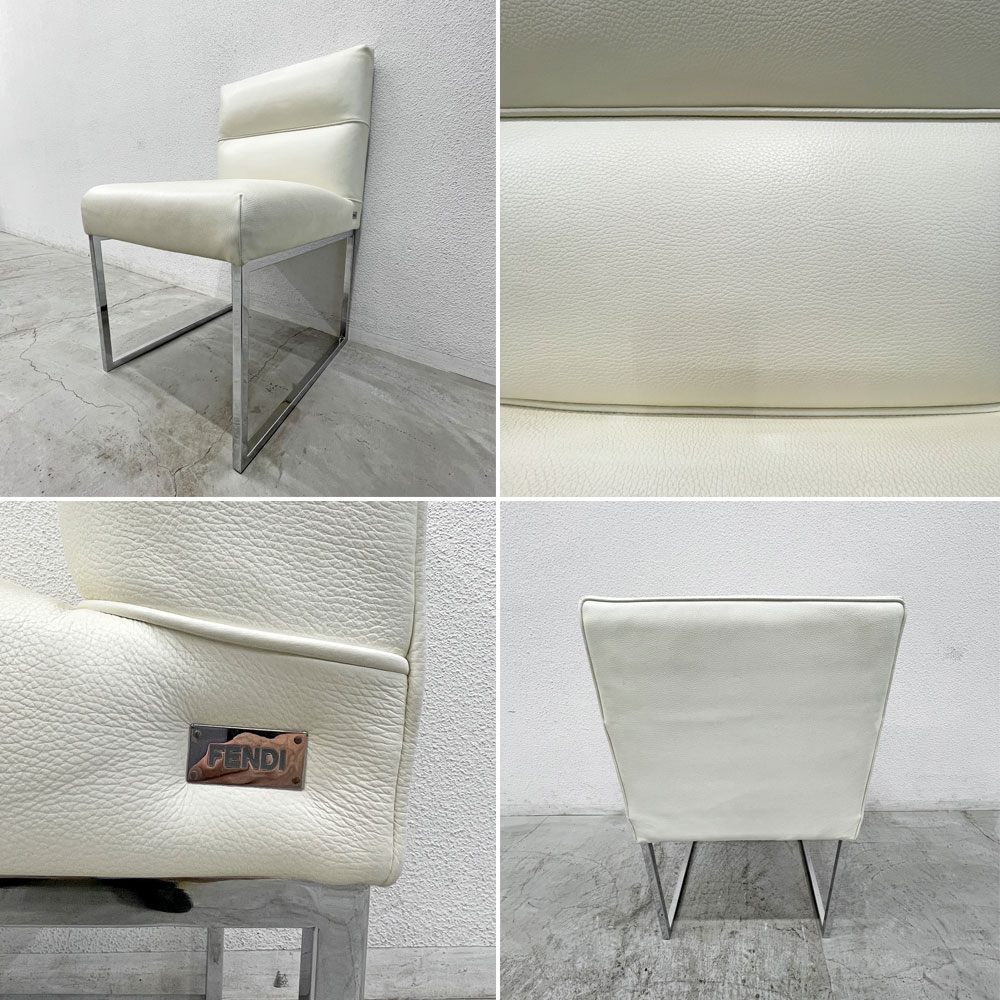 フェンディ・カーサ FENDI CASA エー・ビー・デュアメル AB Duhamel ダイニングチェア 本牛革 オフホワイト 参考価格 約45万～65万の品 D 〓