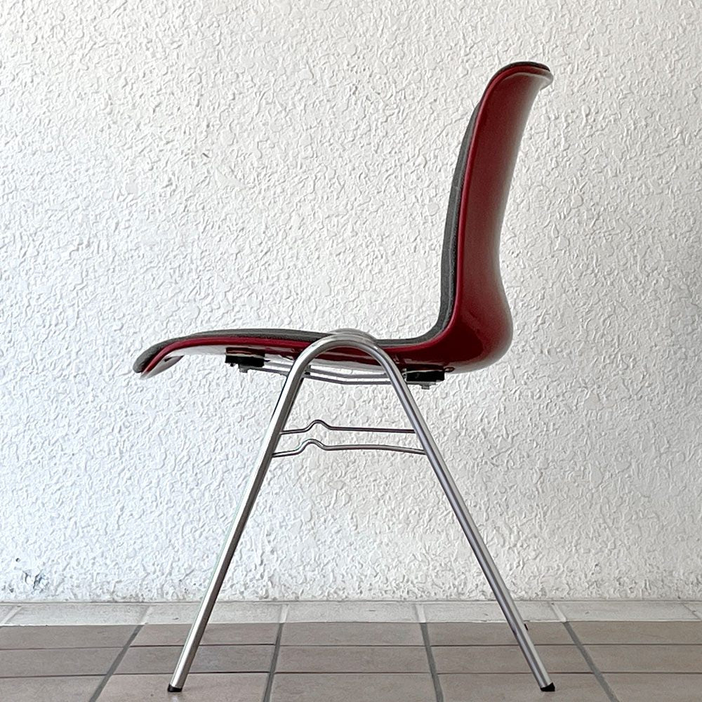 コトブキ KOTOBUKI FRP サイドチェア 別注 レッドシェル オリジナルファブリック グレー スタッキングベース 低サイズ 柳宗理 B ◇