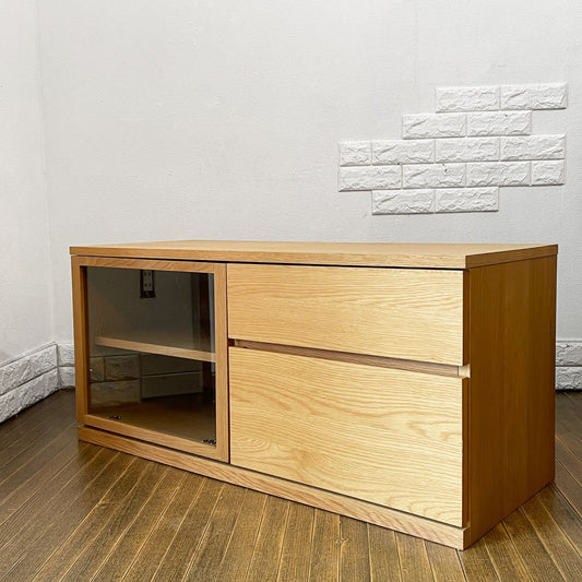 無印良品 MUJI AVボード AVラック 引出し付 オーク材 W110cm ナチュラルデザイン 定価：39,900円 ◎