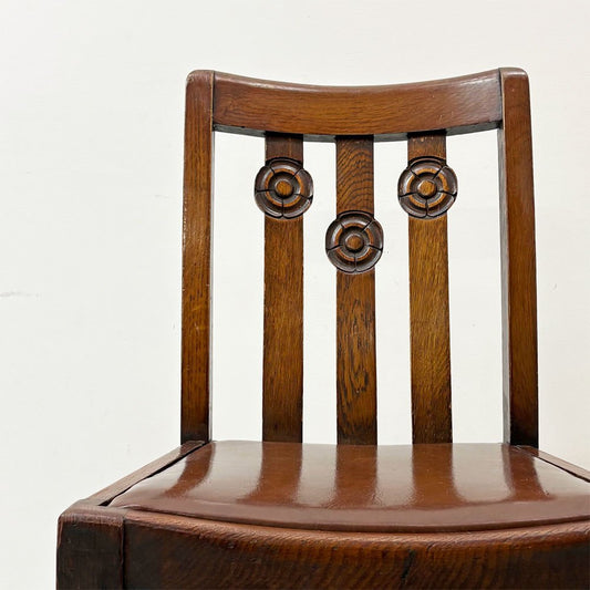 UKビンテージ vintage オーク材 ダイニングチェア バルボスレッグ レザー ブラウン 英国家具 アンティーク A ●