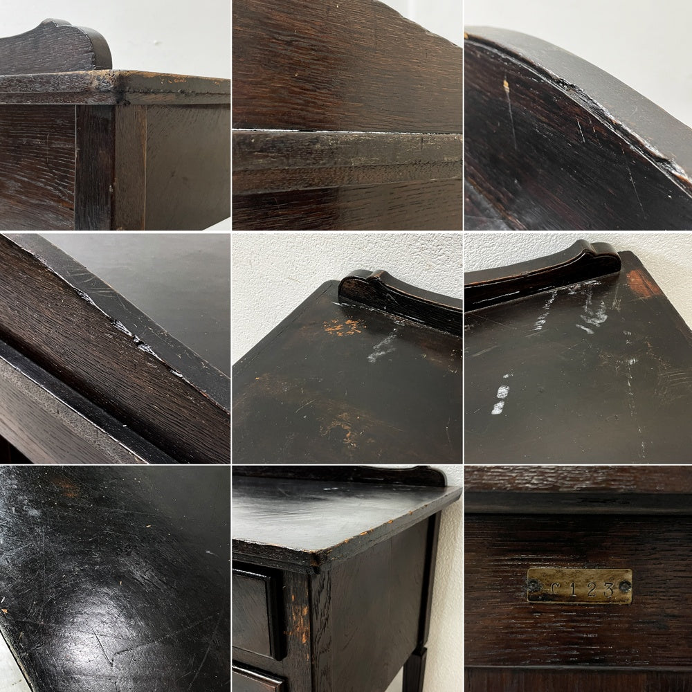 ジャパンビンテージ Japan Vintage 古い木味の片袖机 デスク 抽斗3杯 ダークブラウン 古家具 レトロ W90.5cm ●
