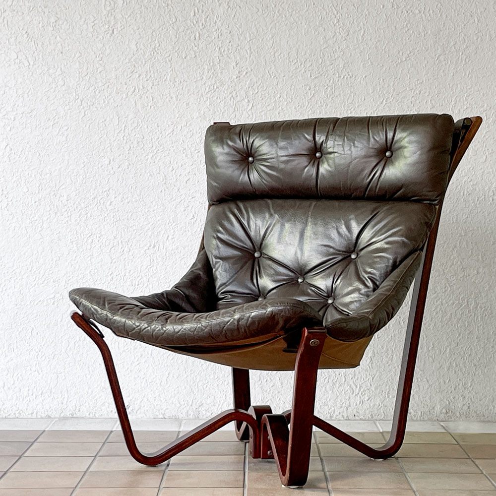 BRUNSTAD MOBELFABRIKK バイキングチェア Jim Myrstad ラウンジチェア 1Pソファ 北欧家具 本革 ビンテージ 北欧 ノルウェー ◇