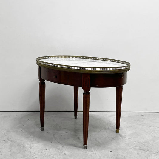 フランスアンティークスタイル マーブルトップ カードゲームテーブル ローテーブル オーバル 大理石天板 マホガニー  ●