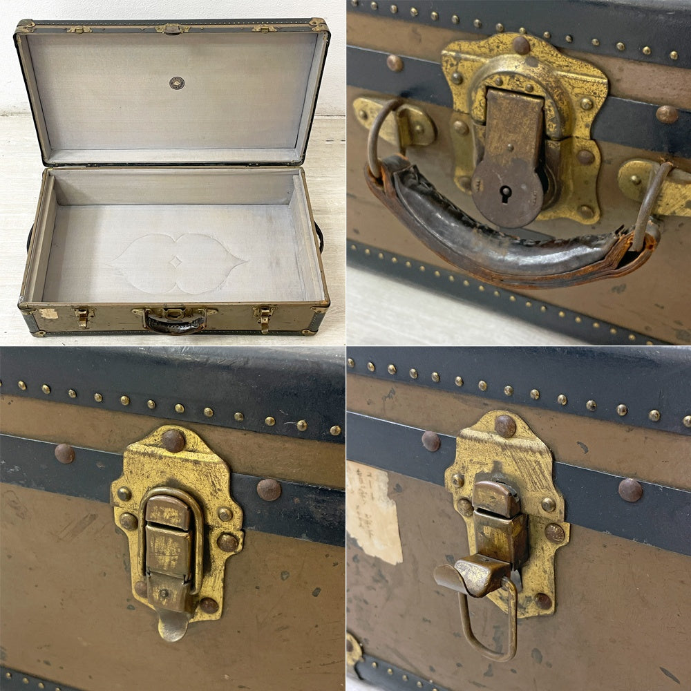 ジャパンビンテージ Japan Vintage トランクケース スタッズ レザーハンドル W79.5 鍵欠品 ●