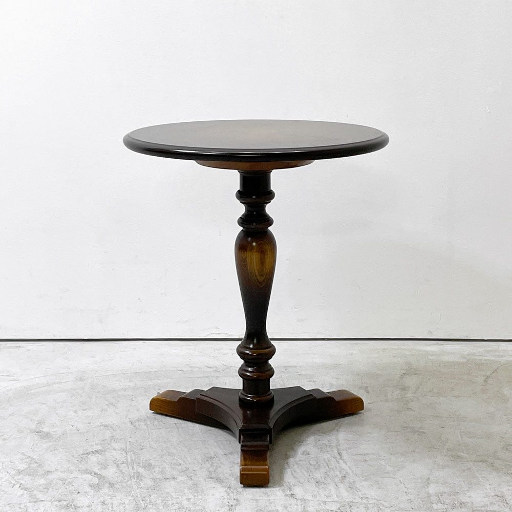 飛騨産業 HIDA キツツキ 穂高 カフェテーブル サイドテーブル ラウンド天板 Φ50cm 旧モデル 高さ60cm アンティーク調 クラシカルデザイン ●
