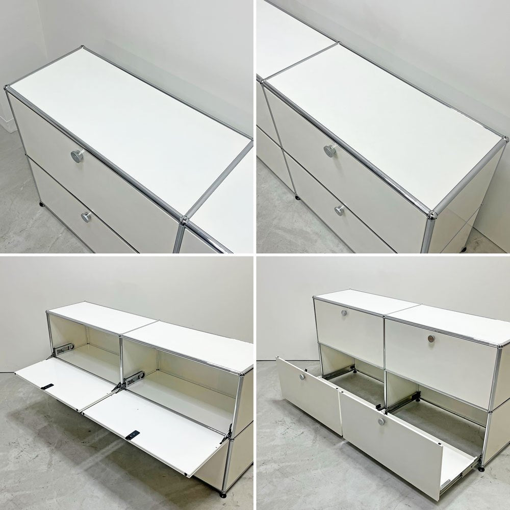USMハラー USM Haller モジュラーファニチャー キャビネット シェルフ 2列2段 ドロップダウンドア×2＋エクステンションシェルフ ×2 ピュアホワイト スイス ●