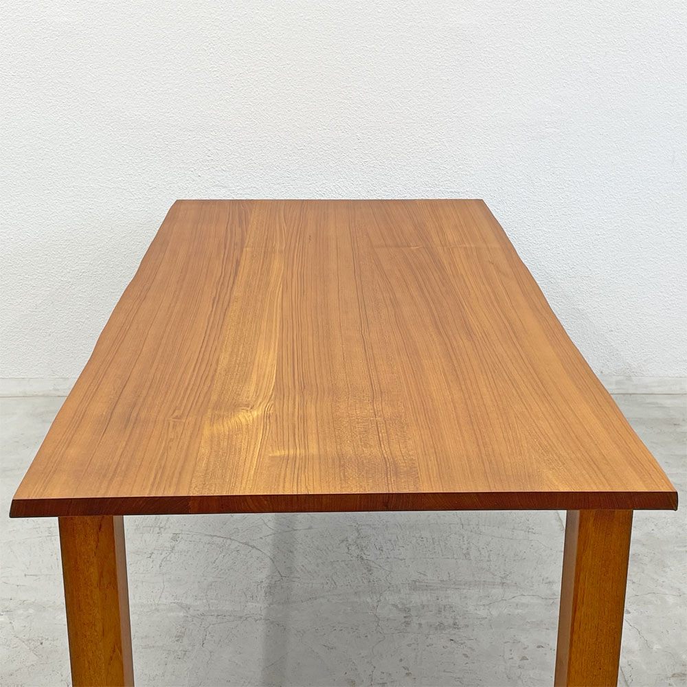 チーク無垢材 ダイニングテーブル Teak solid wood Dining table 耳付 ライブエッジ 無垢脚 長さ200ｃｍ 美品 〓