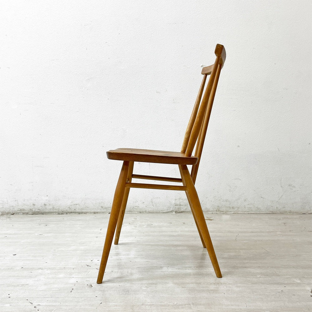 アーコール Ercol スティックバックチェア ダイニングチェア エルム材 UKビンテージ Vintage 英国家具 ●