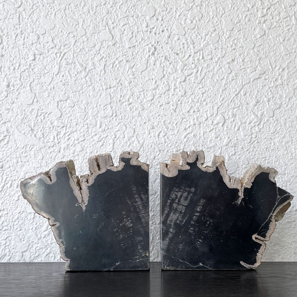 オーク ペトリファイド ウッド OAK Petrified Wood 珪化木 ブックエンド 本立て オブジェ ブラック系 ウッドストーン 鉱石 ◇