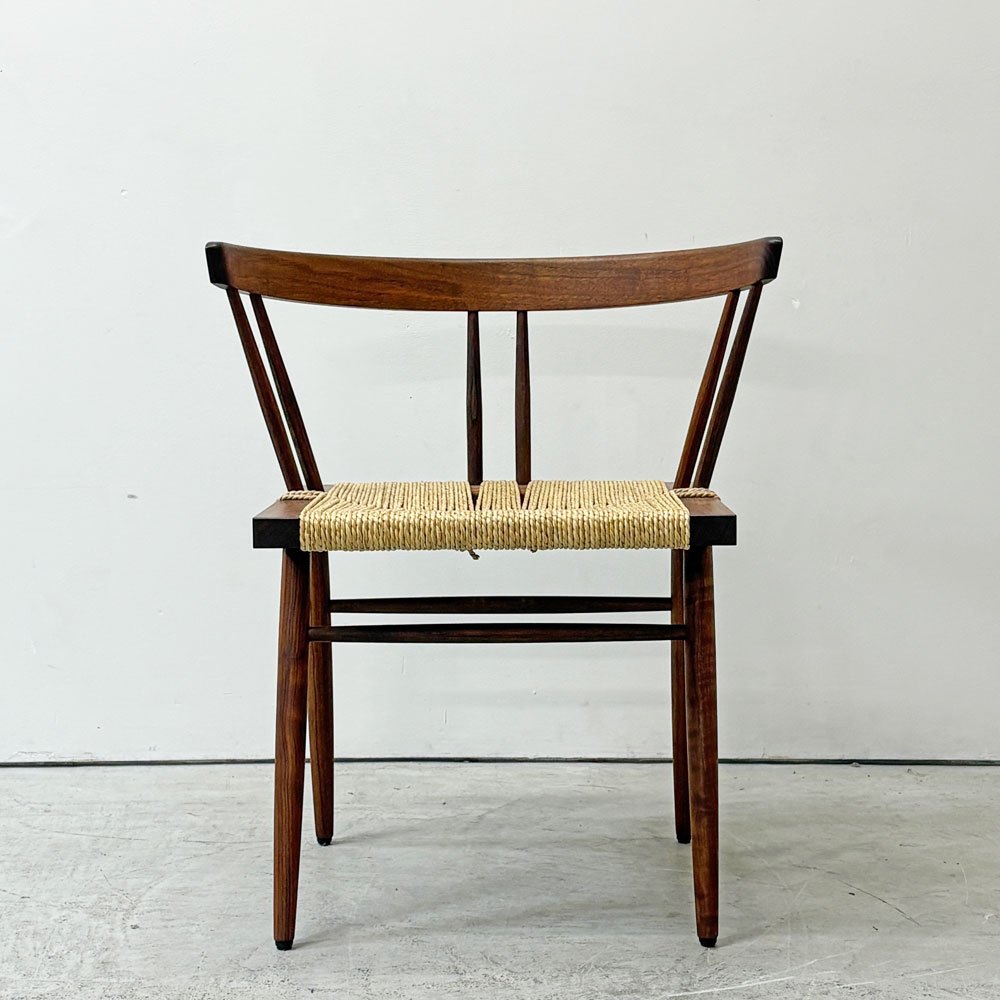 桜製作所 グラスシートチェア GRASS SEATED CHAIR  アームチェア ウォールナット無垢材 い草 ジョージ・ナカシマ George Nakashima 焼印有 ●