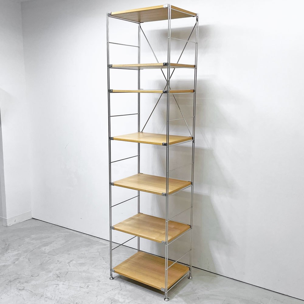 無印良品 MUJI ステンレスユニットシェルフ タモ材 オープンシェルフ 本棚 飾り棚 収納棚 W58×H212cm 棚板7枚 定価￥47,890- ●