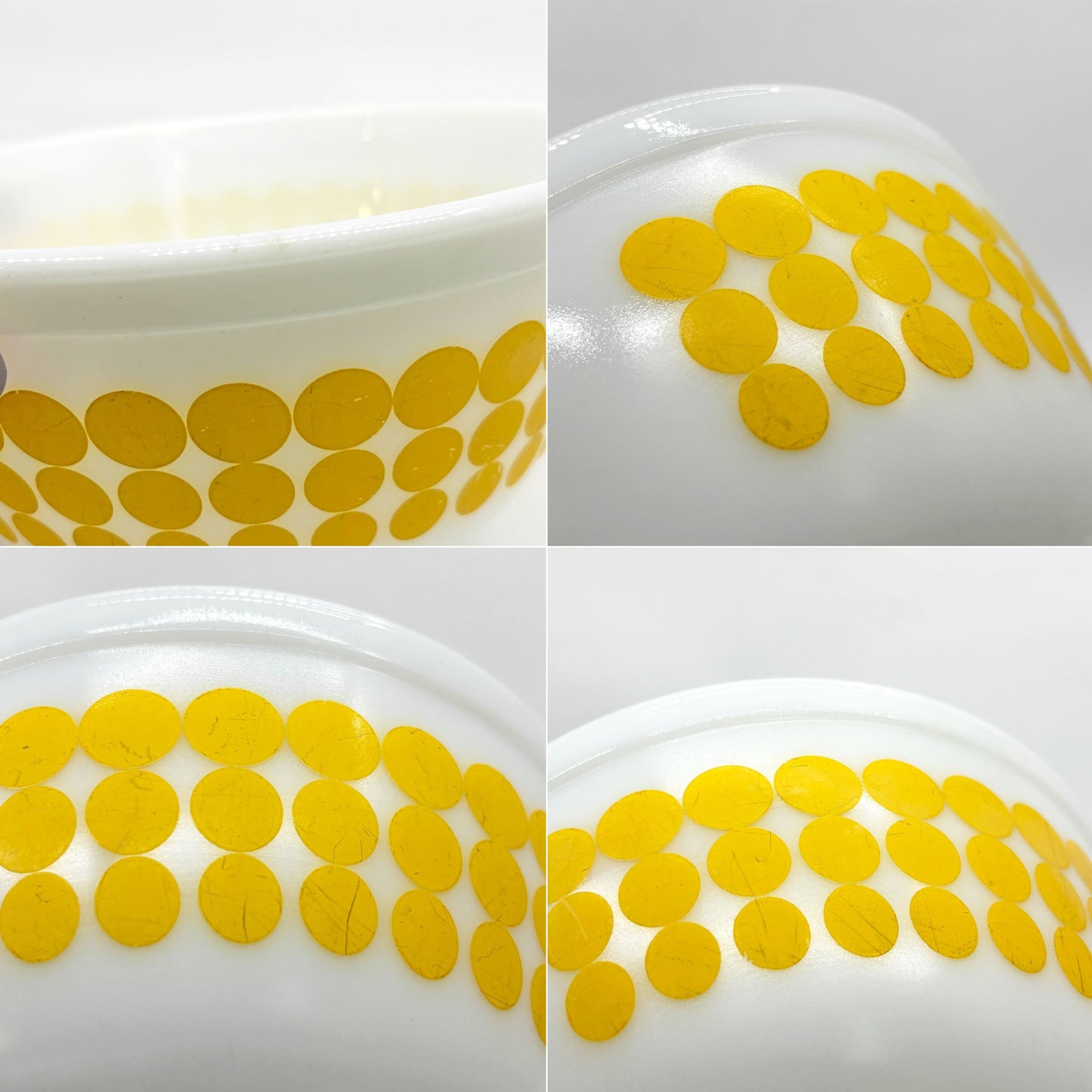 オールドパイレックス OLD PYREX ニュードット ミキシングボウル Φ18.5cm ホワイト イエロー 耐熱ミルクガラス USビンテージ ●