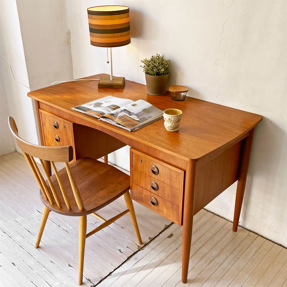 デンマークビンテージ Danish Vintage チーク材 6ドロワー 両袖デスク 6dr Teak Double sleeve desk 背面収納 北欧家具 ★