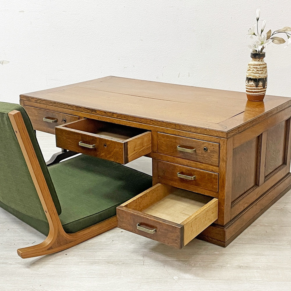 ジャパンビンテージ Japan Vintage 文机 座卓 ローテーブル 木製 抽斗5杯 古家具 ●